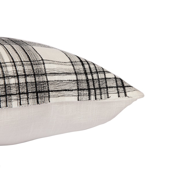 Homeroots 24" White and Black Check Cotton Blend Throw Pillow With Embroidery 549439 - main