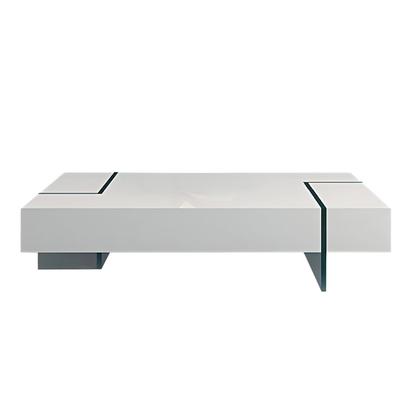 Homeroots 53" White And Clear Wood And Glass Sled Coffee Table 554301 - main