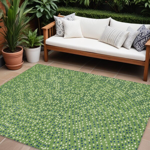 Homeroots 8' X 10' Green Blue And Ivory Polka Dot Washable Indoor Outdoor Area Rug 599037 - main