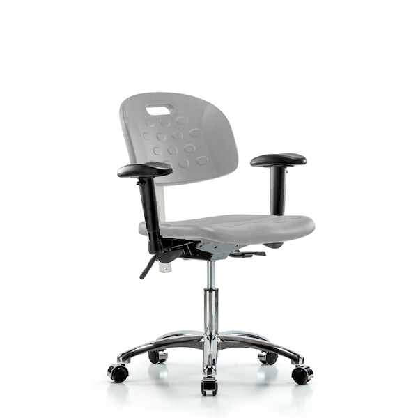Blue Ridge Ergonomics Class 100 Poly Clean Room Chair-Desk Height with Seat Tilt, Adjustable Arms, & Casters in Gray Poly CLR-HPDHCH-CR-T1-A1-CC-GRY - main