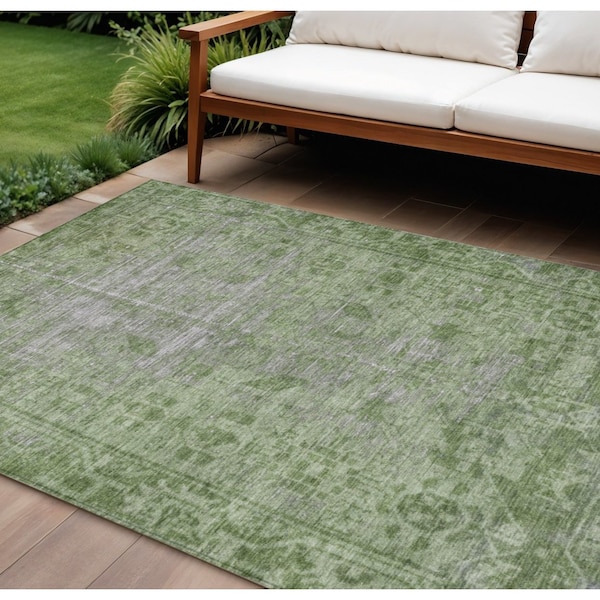 Homeroots 9' X 12' Fern Green Oriental Washable Indoor Outdoor Area Rug 607540 - main