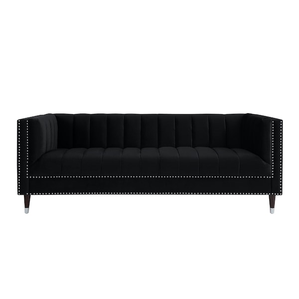 Homeroots 85" Black Velvet Wood Sofa 543930 - main