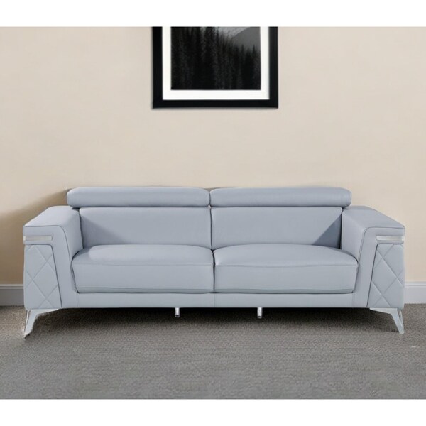 Homeroots 89" Light Blue Italian Leather Sofa With Silver Legs 534157 - main