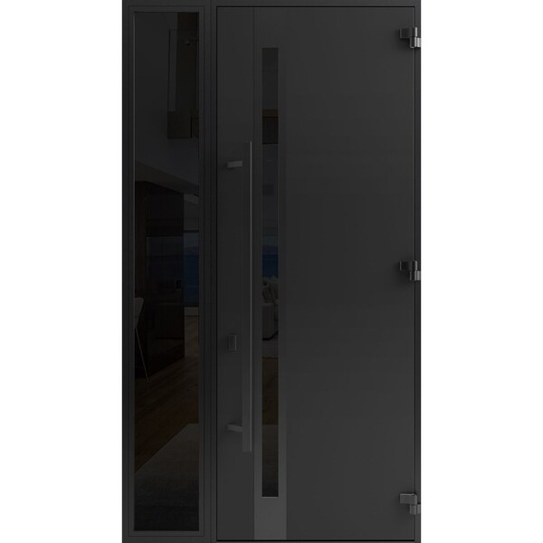 Vdomdoors Front Exterior Prehung Steel Door Ronex1033 Teak 96 Sidelight Exterior Window Sidelite Entry Metal RONEX1033EXD-OAK-W36+16xH96-LH-I - main