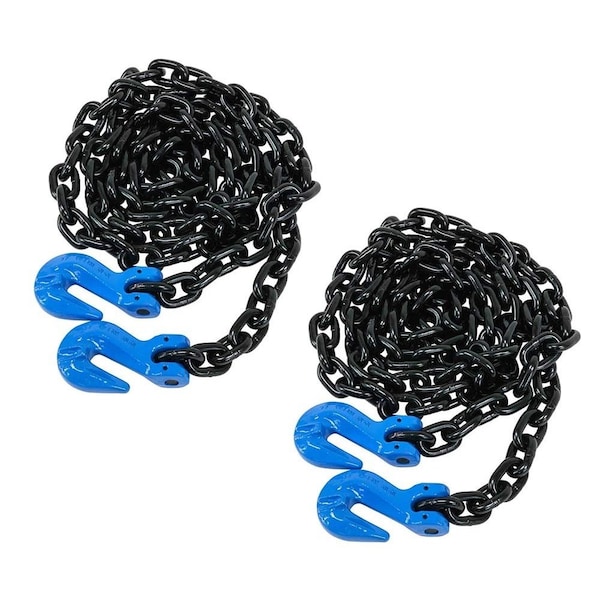 Mytee Products 3/8in x 10ft G100 High Grade Transportation Chain w/ Grab Hooks, 8800 lbs WLL, 2PK CH3810-G100x2 - main