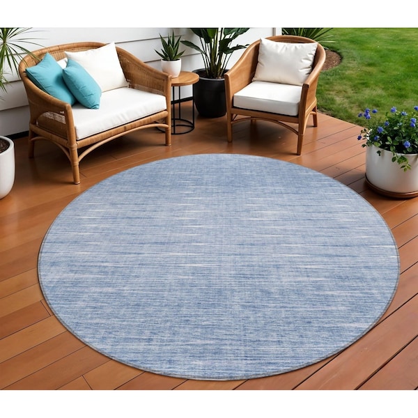 Homeroots 8' Denim Blue And Blue Round Abstract Washable Indoor Outdoor Area Rug 587406 - main