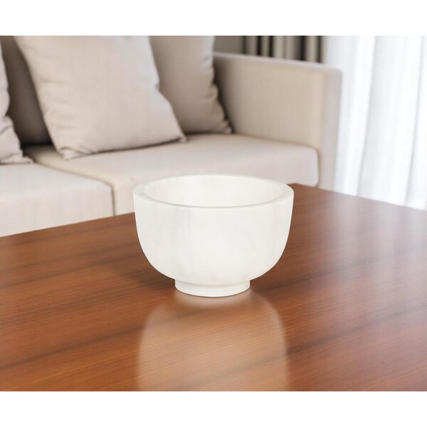 Homeroots 7" White Marble Round Decorative Bowl 609347 - main