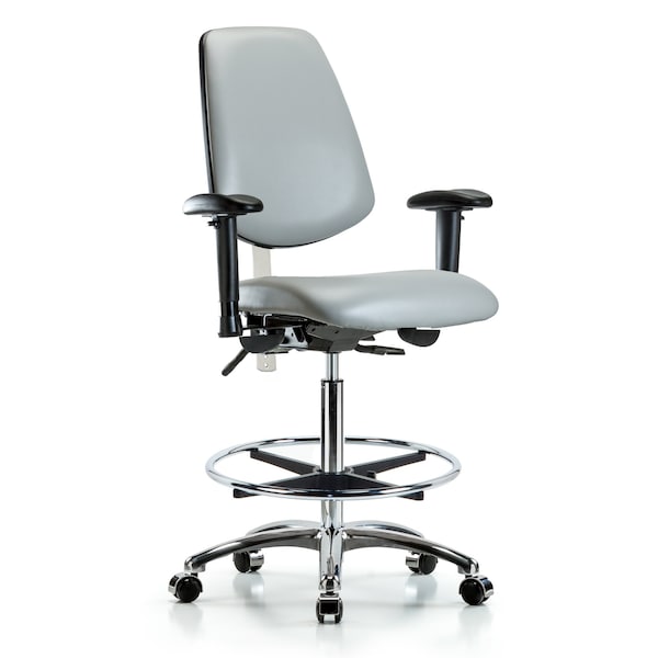 Blue Ridge Ergonomics Clean Room Chair Vin Hi Ben Chair, Med, Bk, Dov, CL100, Adjustable Arms, 26" to 35-1/2" Height, Vinyl BR-NCR-VHBCH-MB-CR-T0-A1-CF-CC-8567 - main