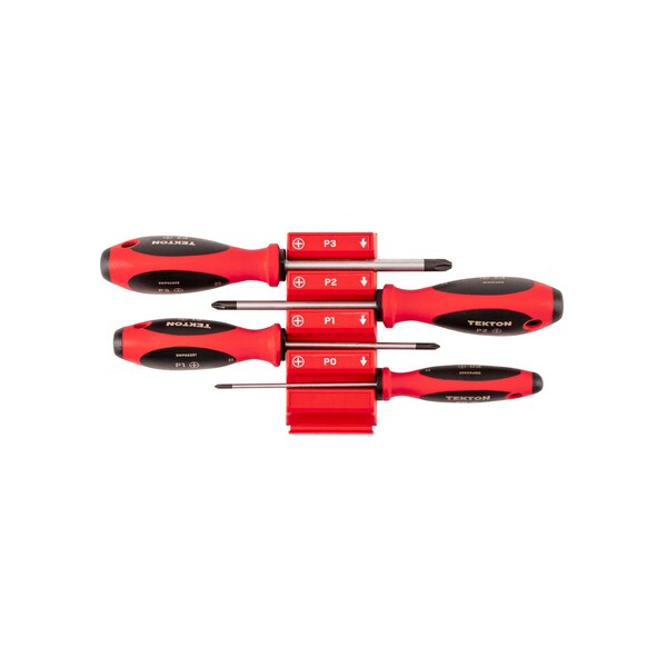 Tekton Phillips Screwdriver Set with Red Modular Organizers - 4 Inch Shanks, 4-Piece (#0 - #3) DWP90105 - main
