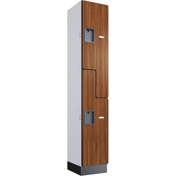 Global Industrial Z-Style 2-Tier 2 Door Wood Locker, 12"W x 15"D x 76"H, Cherry, Unassembled 290669 - main