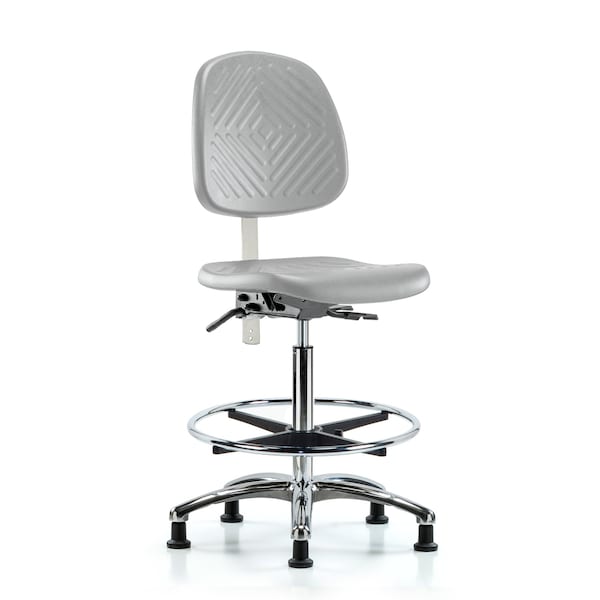 Blue Ridge Ergonomics CL100CleanRoom Chair-High Bench Ht with Med Back, Seat Tilt, Chrome FR, &Stationary Glides in Gray Poly NCR-PHBCH-MB-CR-T1-A0-CF-RG-GRY - main