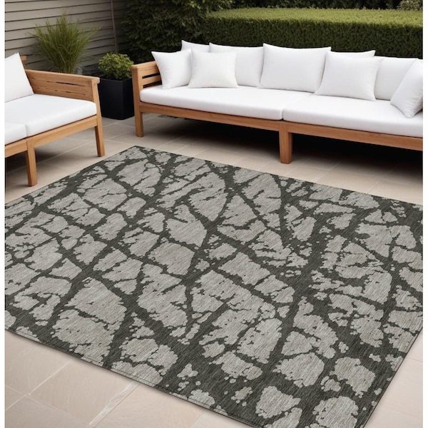 Homeroots 8' X 10' Gray and Black Abstract Washable Indoor Outdoor Area Rug 559277 - main