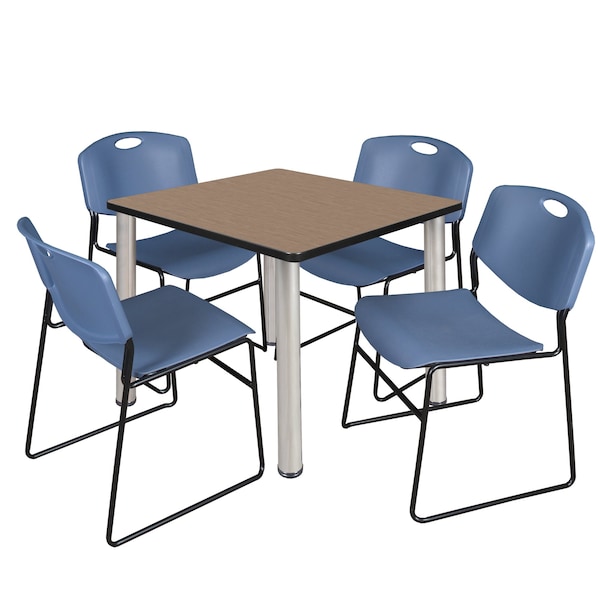 Regency Square Kee Breakroom Table W/ 4 Zeng Stack Chairs, 36 in W, 36 in L, Noble Oak TB3636NOBPCM44BE - main