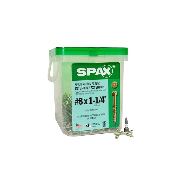 Spax #8 x 1-1/4 in Exterior / Interior Finish Partial Thread Powertrim Trim Head T-Star Plus Pail, 425PK 3231870400328 - main
