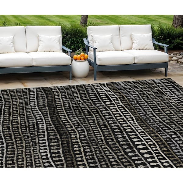 Homeroots 10' X 14' Taupe Charcoal And Gray Striped Washable Indoor Outdoor Area Rug 588255 - main