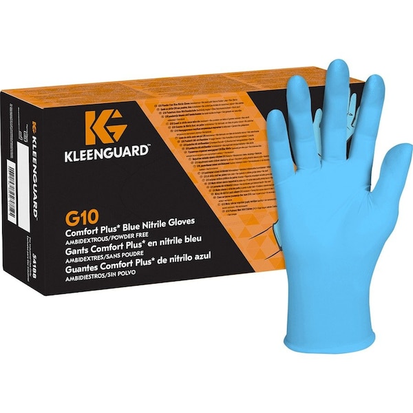 Ansell G10, Disposable Gloves, 4 mil Palm, Nitrile, Powder-Free, L ( 9 ), 100 PK, Blue 54188 - main