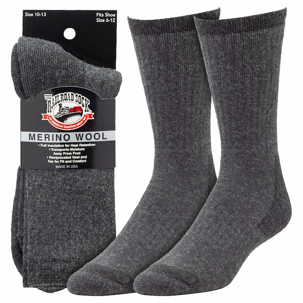 Railroad Sock Mens Crew Socks, 50% Merino Wool, 35% Acrylic, 13% Nylon, 2% Spandex, Black, 6-12 M, 1 PR 2965 BK - main