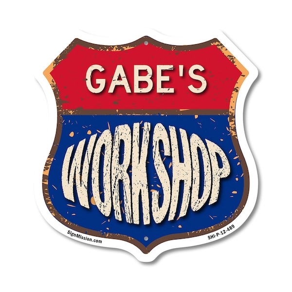 Signmission Gabe's Workshop, 12 Inch X 12 Inch, Plastic Sign SHI-P-12-489-GABE - main