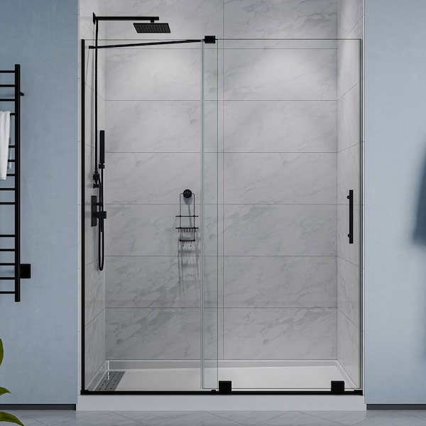 Anzzi 76in x 60in Semi-Frameless Shower Door with Sliding - Matte Black - Longboat Series - SD-AZ055-01MB - main