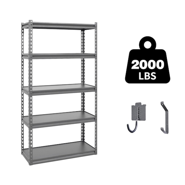 Shuntong Atlas 5-Tier 30 in.W x 12 in.D x 60 in.H Heavy Duty Storage Shelving Load 2000 Lbs, Laminated Board, Hammertone ATB-H30-12-60-5B - main