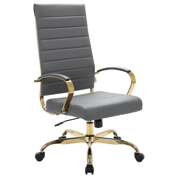 Leisuremod Benmar High-Back Leather Office Chair with Gold Frame, Grey BOTG19GRL - main