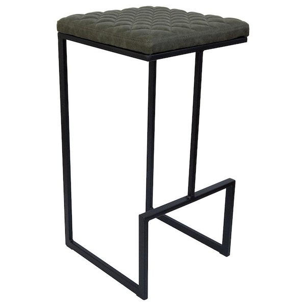 Leisuremod Quincy Quilted Stitched Leather Bar Stools with Metal Frame, Olive Green QS29G - main