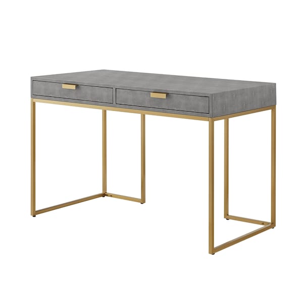 Homeroots 45" Gray and Gold Wood and Stainless Steel Writing Desk With Two Drawers 543809 - main