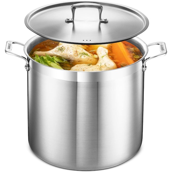 Bakken-Swiss 20QT Stockpot, Brushed Stainless Steel, Induction-Ready, Lid and Riveted Handles, Heavy Duty BAKSTQ20 - main