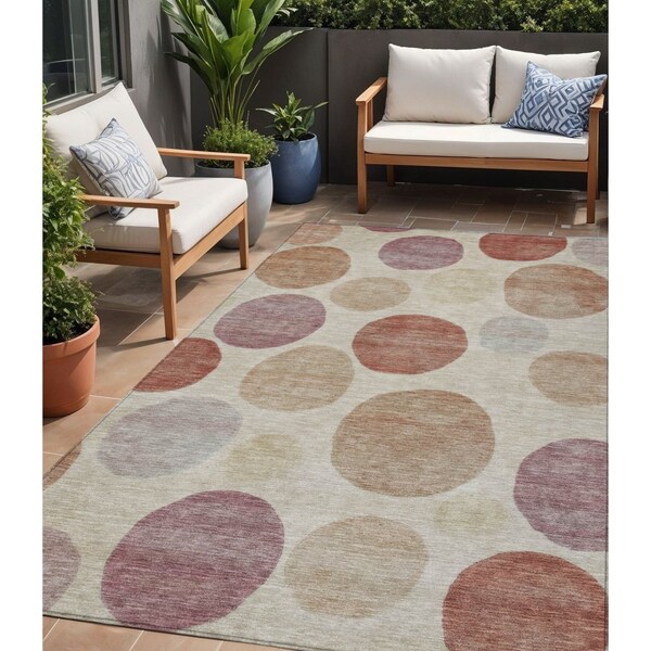 Homeroots 5' X 8' Salmon Ivory And Mauve Geometric Washable Indoor Outdoor Area Rug 630586 - main