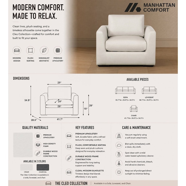 Manhattan Comfort Cleo Upholstered Accent Chair in Cream AC1949-CR - main