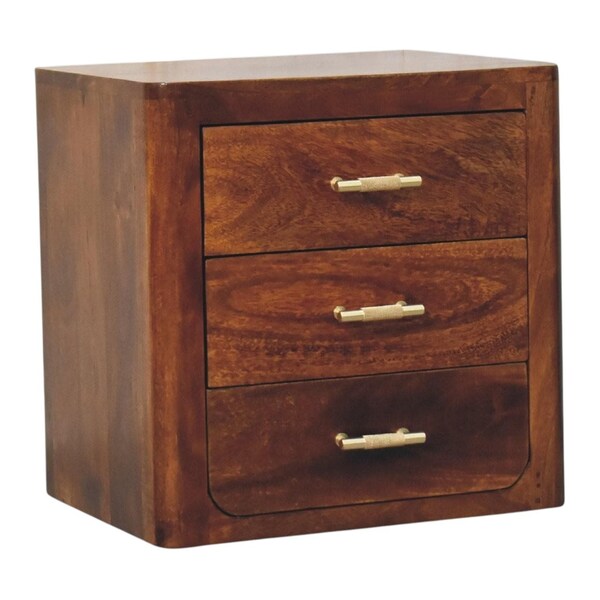 Homeroots 18" Chestnut Solid Wood Three Drawer Nightstand 722548 - main