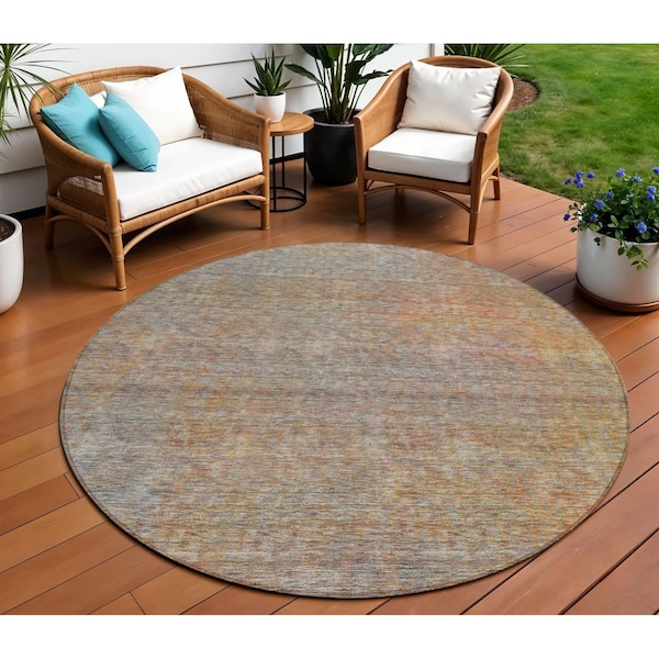 Homeroots 8' Gray Charcoal And Orange Round Abstract Washable Indoor Outdoor Area Rug 588926 - main