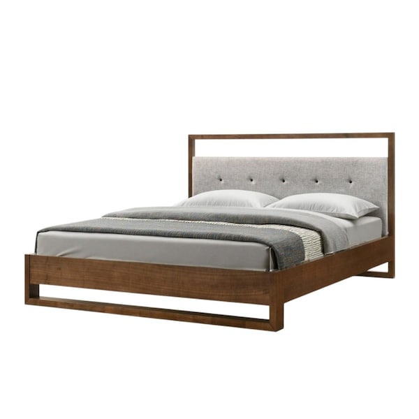 Homeroots Brown and Gray Wood Tufted Upholstered King Bed Frame 486247 - main