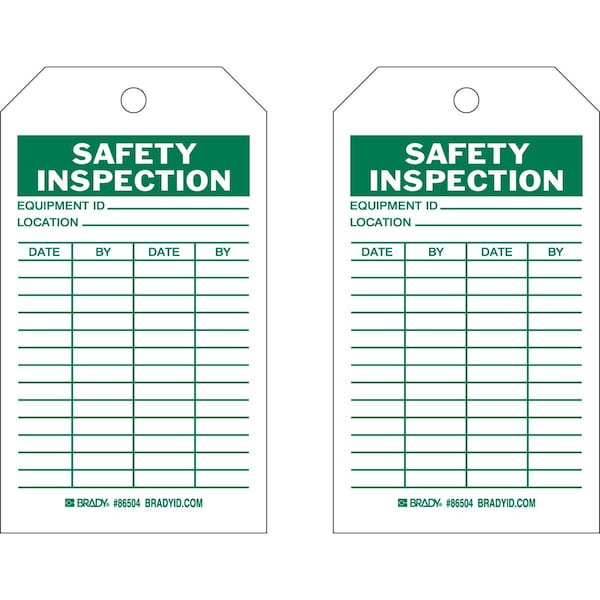 Brady Safety Inspection Tag SAFETY INSPECTION Paper 7x4 Green on White 100/PK, 100PK 86721 - main