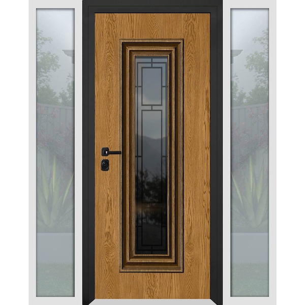 Vdomdoors Steel Door Ballucio 6644 Natural Oak 2 Side Exterior Windows Sidelites/ Entry Door Painted W12+36+1 BALLUCIO6644EXD-OAKW-W12+36+12xH80-RH-I - main