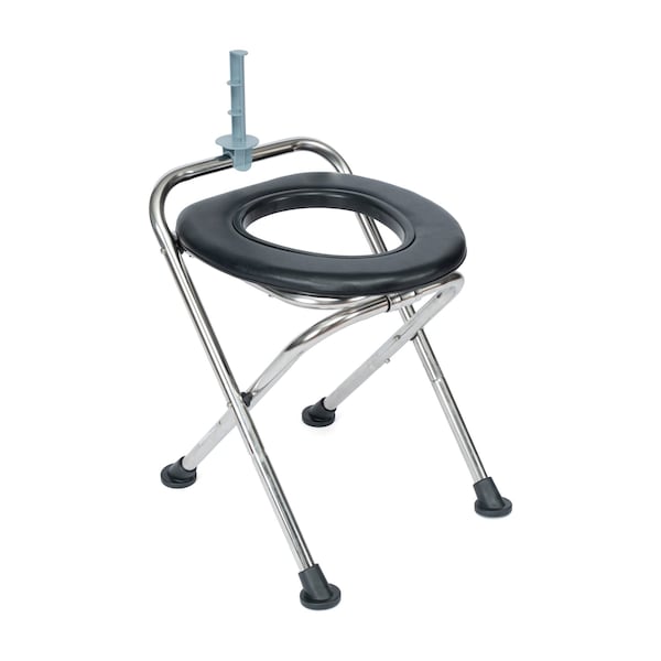 Flash Furniture HERCULES Folding Trvl Toilet w/Toilet Tissue Holder, Stainless Steel Frme w/Non-Slip Rubber Ft, BLK DC-HY6118S-SLVBLK-GG - main
