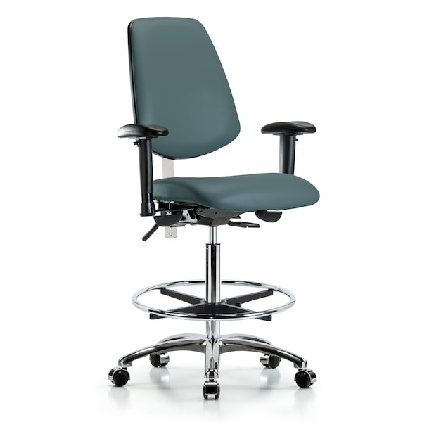 Blue Ridge Ergonomics Clean Room Chair Vin Hi Ben Chair, Med, Bk, Blu, CL100, Adjustable Arms, 26" to 35-1/2" Height, Vinyl BR-NCR-VHBCH-MB-CR-T1-A1-CF-CC-8546 - main