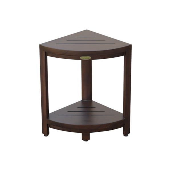 Homeroots Compact Triangular Teak Shower Outdoor Bench With Shelf In Brown Finish 376677 - main