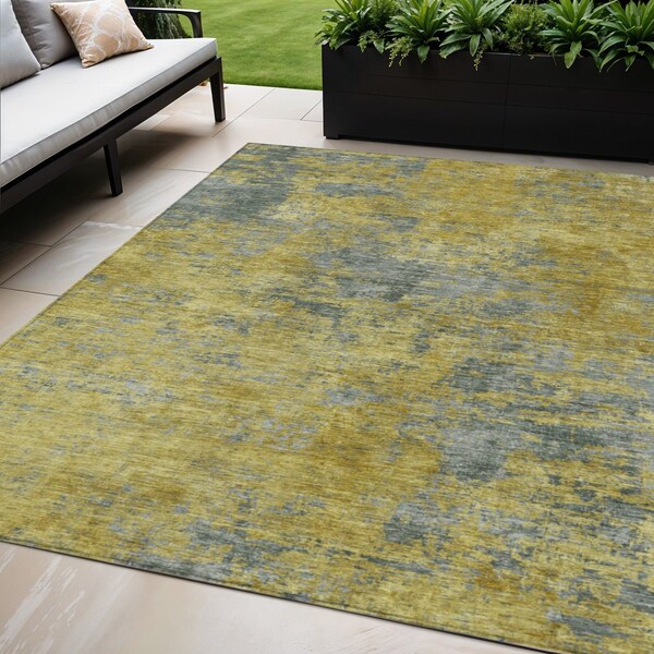 Homeroots 5' X 8' Gold Green And Gray Abstract Washable Indoor Outdoor Area Rug 603588 - main