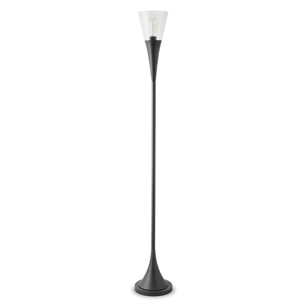 Homeroots 71" Black Torchiere Floor Lamp With Clear Seeded Glass Cone Shade 523337 - main