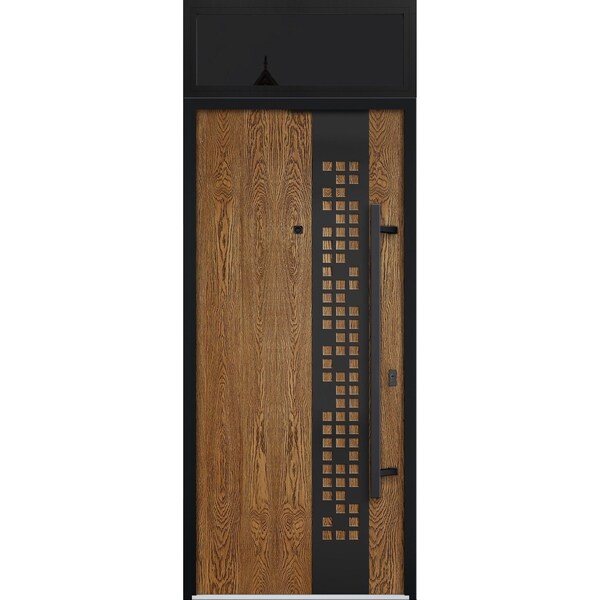 Vdomdoors Steel Door Deux 6678 Natural Oak Transom Window Sidelite Entry Door Painted W36xH80+16 Left hand In DEUX6678EXD-OAK-W36 x H80+16-LH-I - main