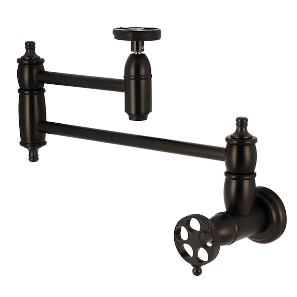Kingston Brass Wall Mount Pot Filler Faucet with Knurled Handle, Oil Rubbed Bronze KS3105RKX - main