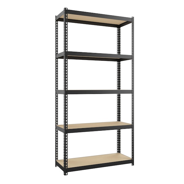 Space Solutions 1000 Riveted Steel Shelving 5-Shelf Unit, 12D x 30W x 60H, Black 22541 - main