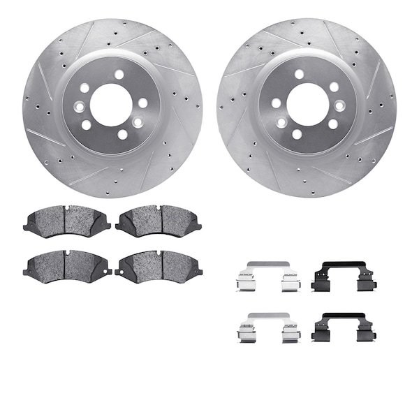 Dynamic Friction Co DFC Rotors-Drilled & Slotted-Silver w/ EURO 5000 Ceramic Brake Pads Incl Hdw 7612-11009 - main