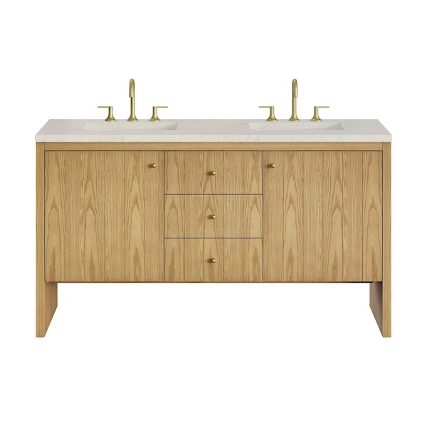 James Martin Vanities Hudson 60" Dbl Vanity, Light Natural Oak, w/ 3 CM Siberian Silestone Top w/FreePower Wireless Charger 435-V60D-LNO-FSFR - main