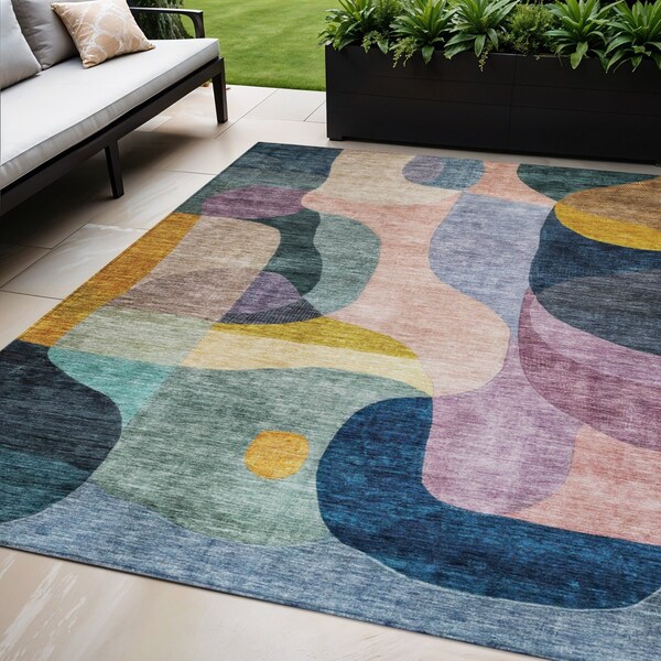 Homeroots 5' X 8' Green Purple And Pink Abstract Washable Indoor Outdoor Area Rug 604439 - main