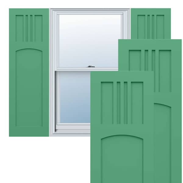 Ekena Millwork True Fit PVC San Miguel Mission Style Fixed Mount Shutters, Lilly Pads, 18W x 76H, PR TFP001SM18X076LP - main