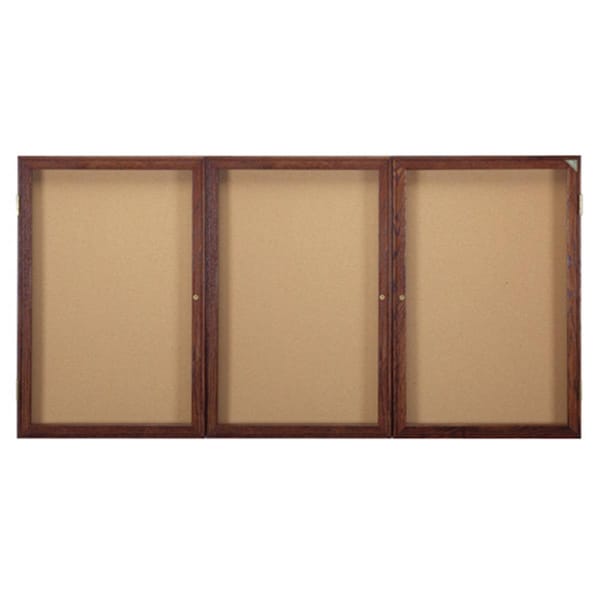 Roomfactory 48 in. x 96 in. 3Door Wood Frame Walnut Finish Enclosed Tackboard Natural Cork RO723544 - main