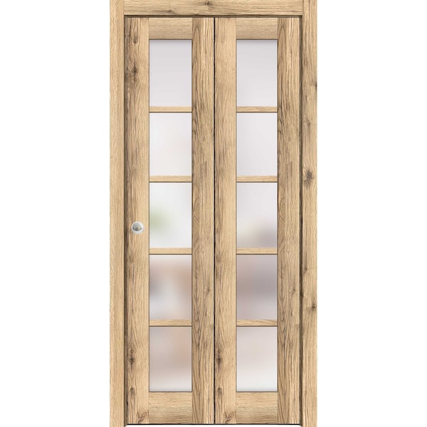 Sartodoors Sliding Closet Bi-fold Doors Oak Solid Core Modern Interior QUADRO4002BF-DUB-48 x 80 (2* 24x80) - main