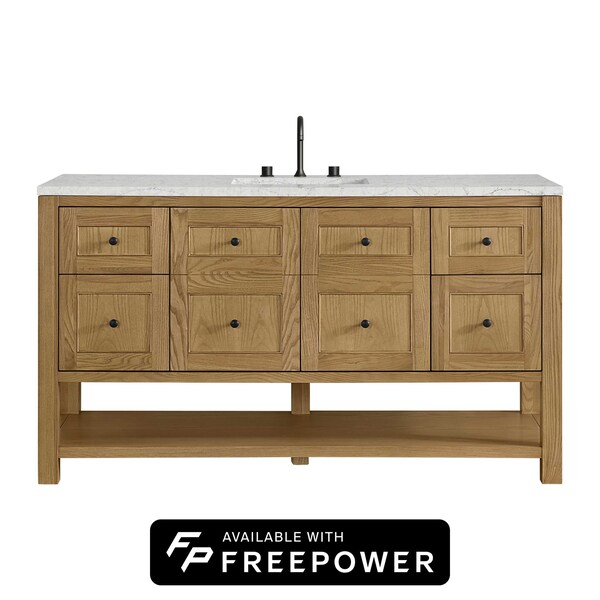 James Martin Vanities Breckenridge 60 in. Single Vanity, Light Natural Oak, w/ 3 CM Eternal Jasmine Pearl Silestone Top 330-V60S-LNO-FEJP - main
